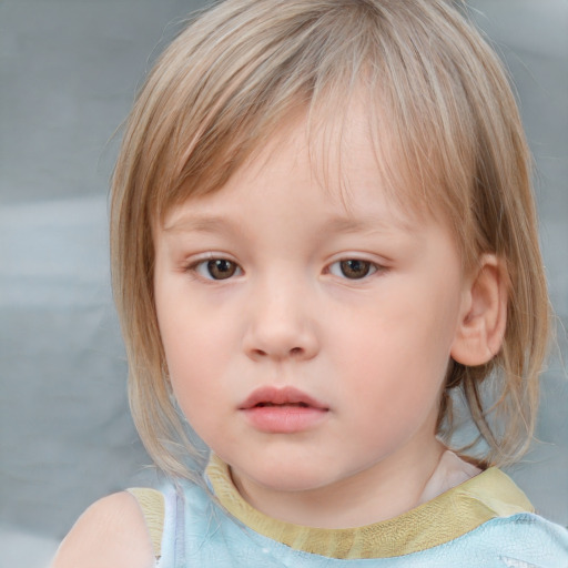 Neutral white child female with medium  brown hair and blue eyes