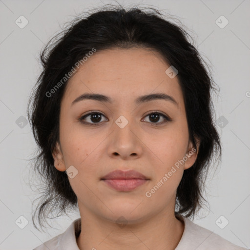 Neutral asian young-adult female with medium  brown hair and brown eyes