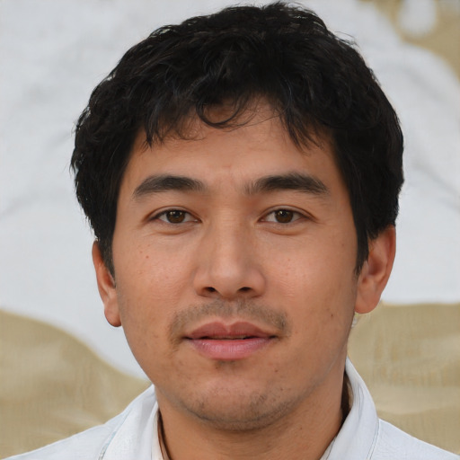 Neutral asian young-adult male with short  black hair and brown eyes