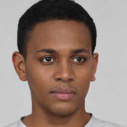 Neutral black young-adult male with short  brown hair and brown eyes