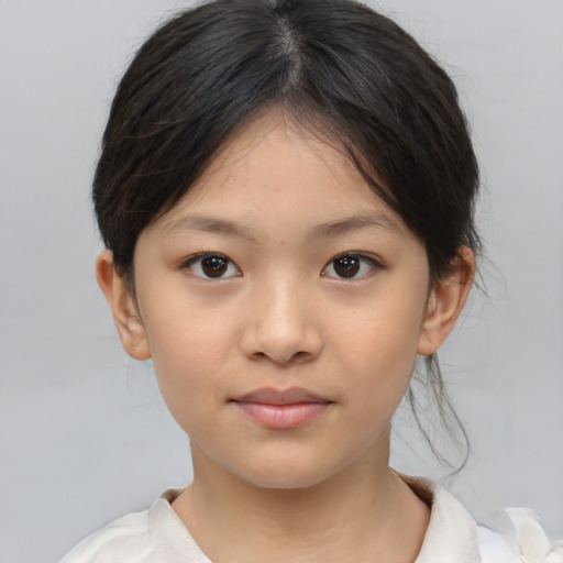 Neutral asian child female with medium  brown hair and brown eyes