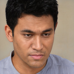 Neutral asian young-adult male with short  brown hair and brown eyes