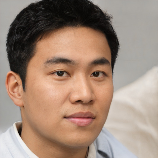 Neutral asian young-adult male with short  brown hair and brown eyes