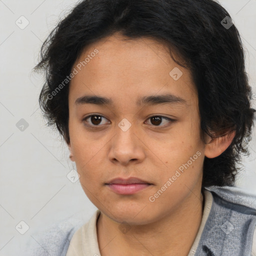 Neutral asian young-adult female with medium  brown hair and brown eyes
