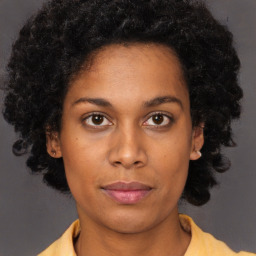 Neutral black young-adult female with short  brown hair and brown eyes