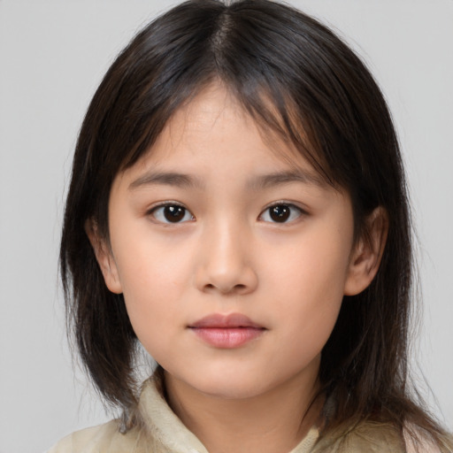 Neutral white child female with medium  brown hair and brown eyes