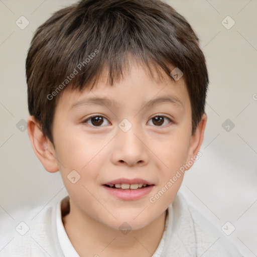 Joyful white child male with short  brown hair and brown eyes