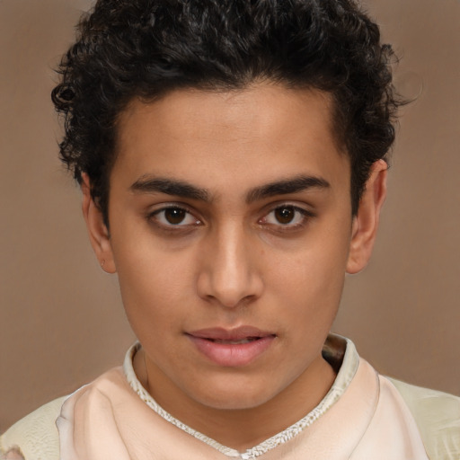 Neutral latino young-adult male with short  brown hair and brown eyes