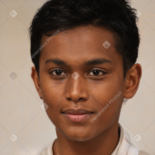 Neutral black young-adult male with short  brown hair and brown eyes