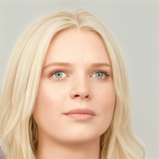 Neutral white young-adult female with long  blond hair and blue eyes