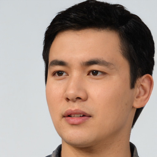 Neutral asian young-adult male with short  black hair and brown eyes