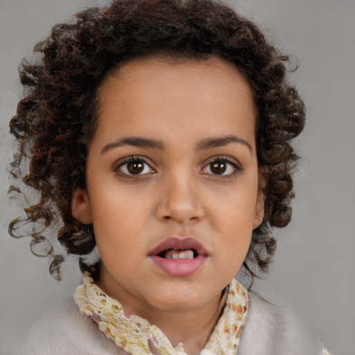 Neutral black young-adult female with medium  brown hair and brown eyes