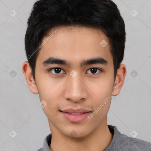 Neutral asian young-adult male with short  brown hair and brown eyes