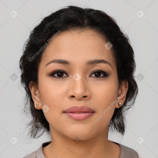 Neutral asian young-adult female with medium  brown hair and brown eyes