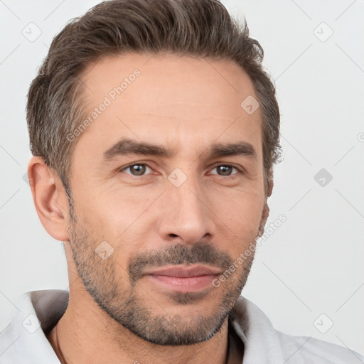 Neutral white adult male with short  brown hair and brown eyes