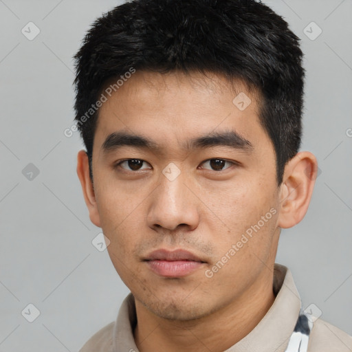 Neutral asian young-adult male with short  black hair and brown eyes