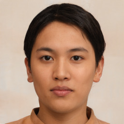 Neutral asian young-adult male with short  black hair and brown eyes