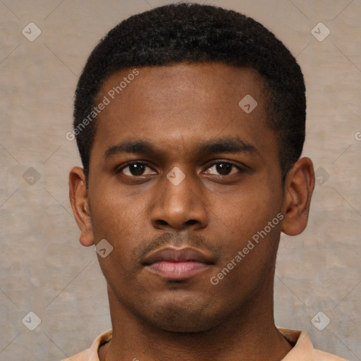 Neutral black young-adult male with short  brown hair and brown eyes