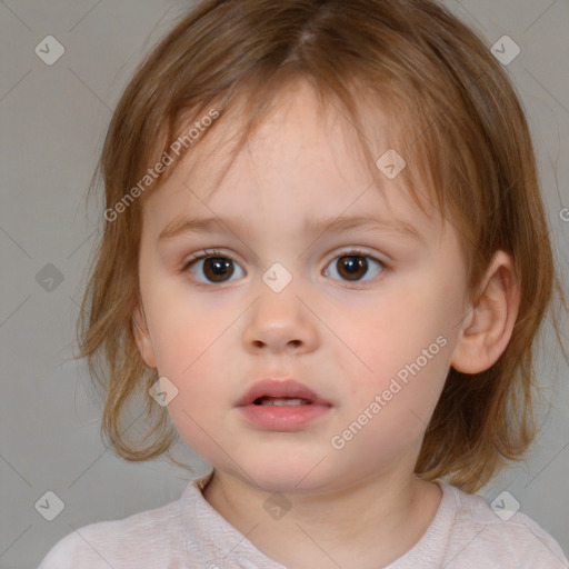 Neutral white child female with medium  brown hair and brown eyes