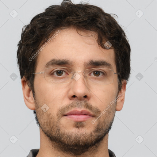 Neutral white adult male with short  brown hair and brown eyes