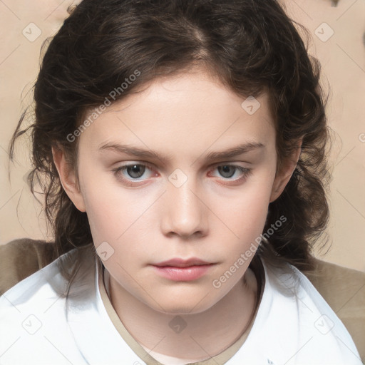 Neutral white child female with medium  brown hair and brown eyes