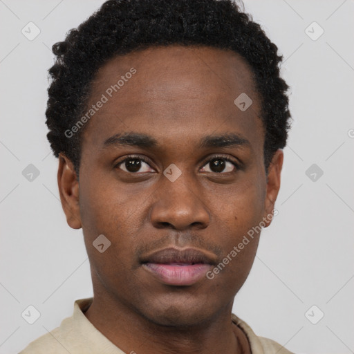 Neutral black young-adult male with short  brown hair and brown eyes