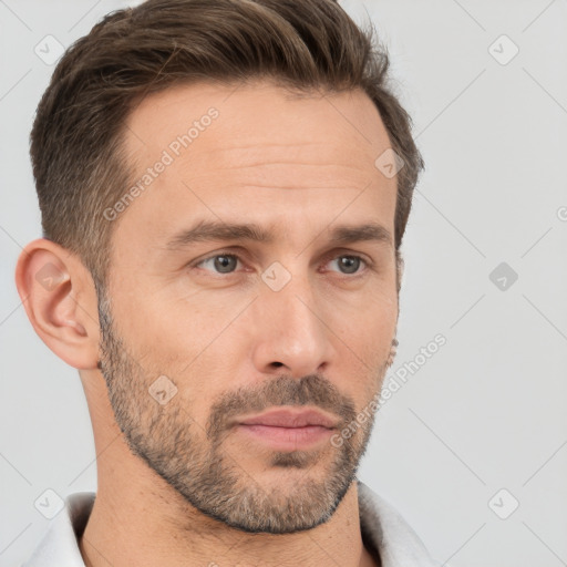 Neutral white adult male with short  brown hair and brown eyes