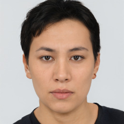 Neutral asian young-adult female with short  black hair and brown eyes