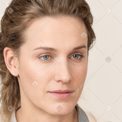 Neutral white young-adult female with medium  brown hair and blue eyes