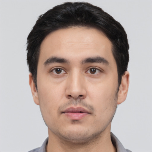 Neutral asian young-adult male with short  black hair and brown eyes