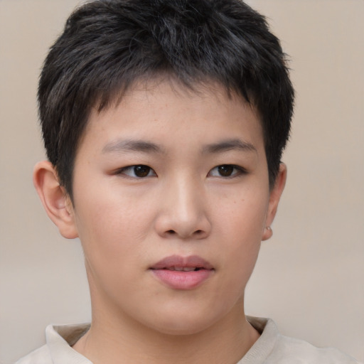 Neutral asian young-adult male with short  brown hair and brown eyes