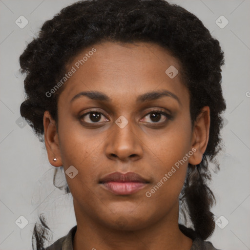 Neutral black young-adult female with short  brown hair and brown eyes