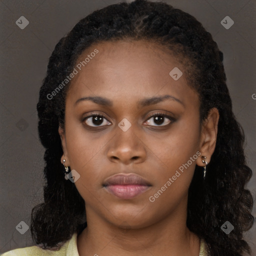 Neutral black young-adult female with long  black hair and brown eyes