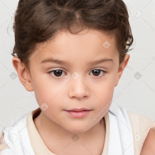 Neutral white child female with short  brown hair and brown eyes