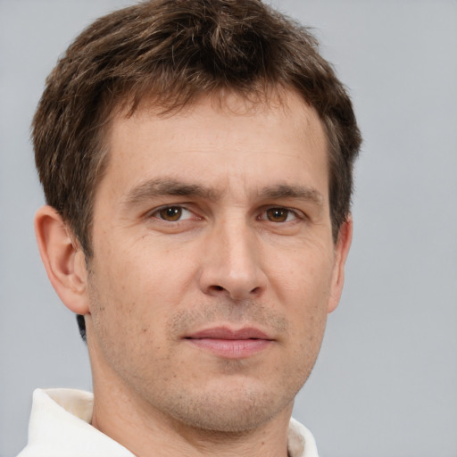 Neutral white adult male with short  brown hair and brown eyes