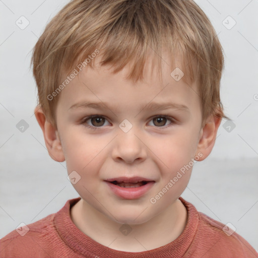 Joyful white child male with short  brown hair and brown eyes