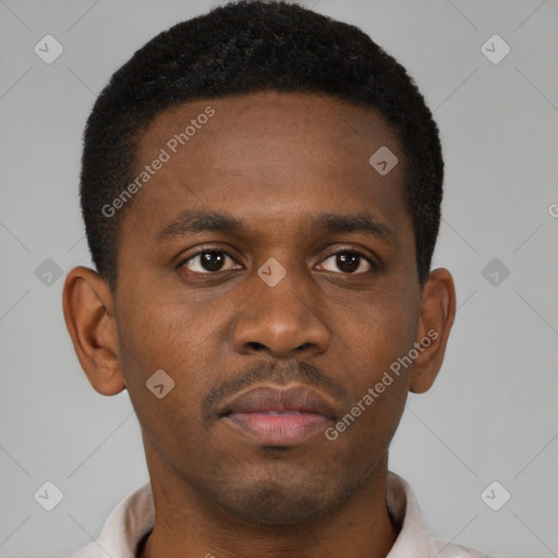 Neutral black young-adult male with short  brown hair and brown eyes