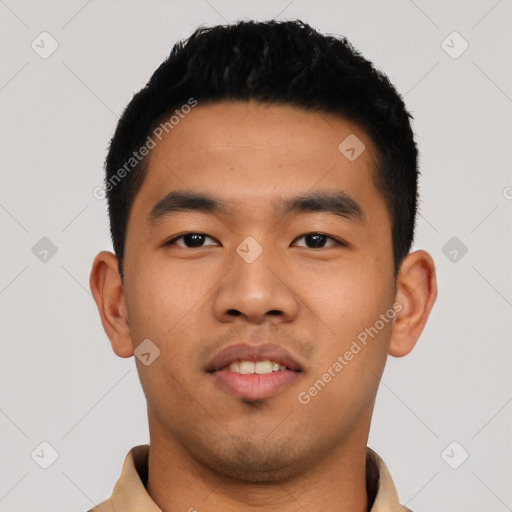 Neutral asian young-adult male with short  black hair and brown eyes