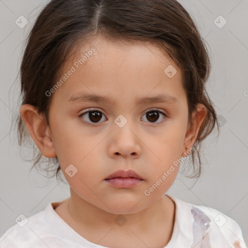 Neutral white child female with medium  brown hair and brown eyes