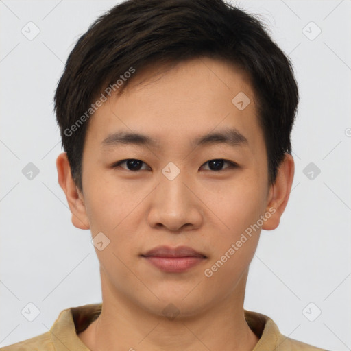 Neutral asian young-adult male with short  brown hair and brown eyes