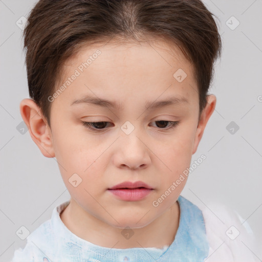 Neutral white child female with short  brown hair and brown eyes