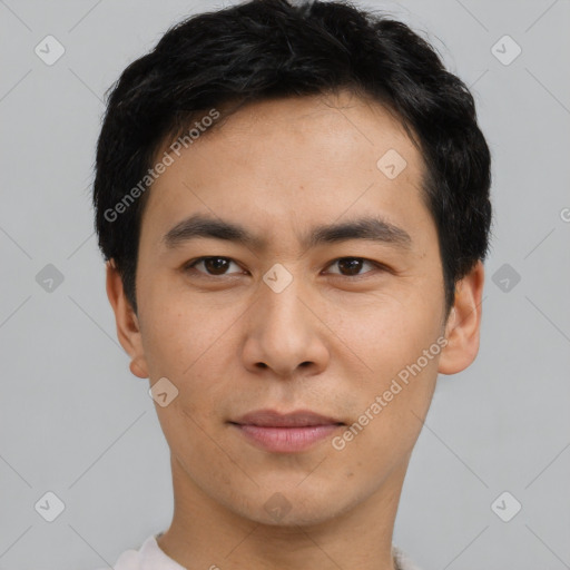 Neutral asian young-adult male with short  black hair and brown eyes