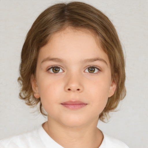 Neutral white child female with medium  brown hair and brown eyes