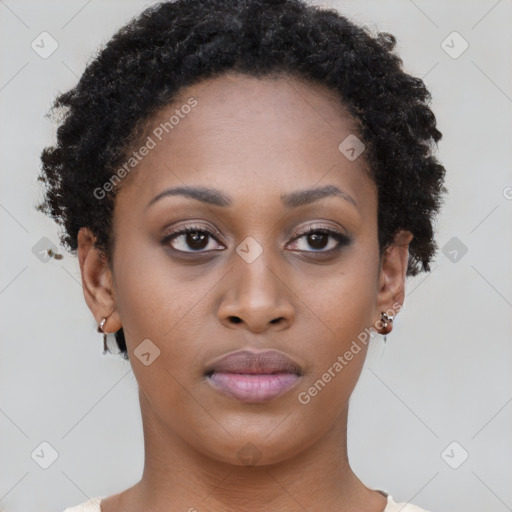 Neutral black young-adult female with short  brown hair and brown eyes