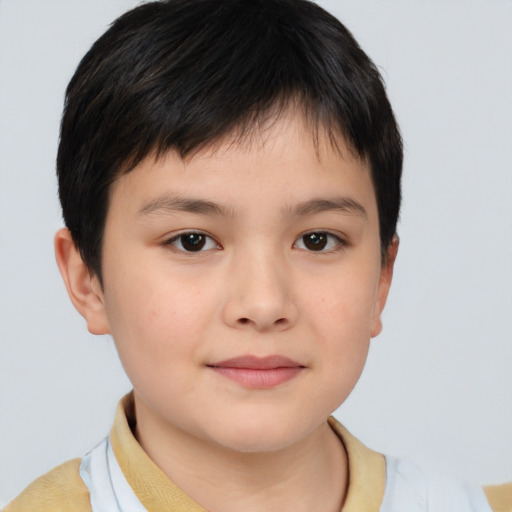 Neutral asian child male with short  brown hair and brown eyes