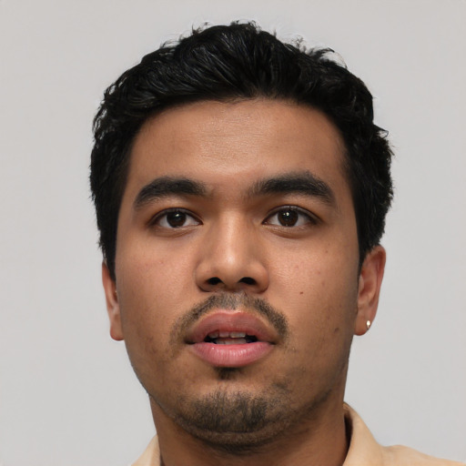 Neutral asian young-adult male with short  black hair and brown eyes
