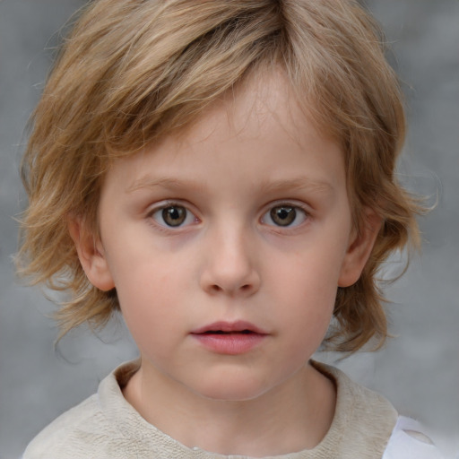 Neutral white child female with medium  brown hair and grey eyes