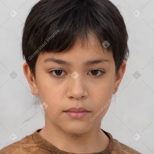 Neutral white child female with short  brown hair and brown eyes