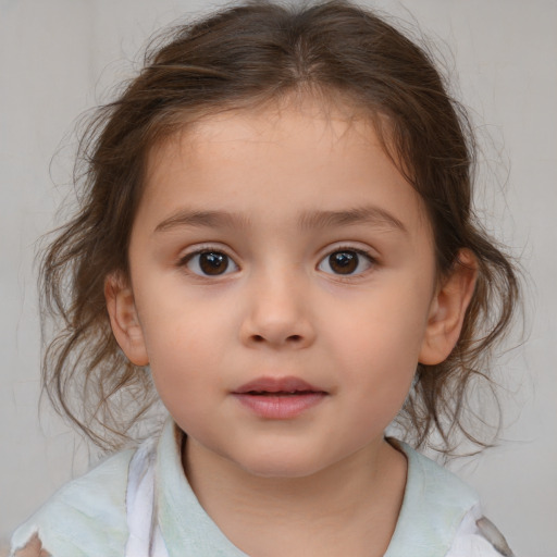 Neutral white child female with medium  brown hair and brown eyes