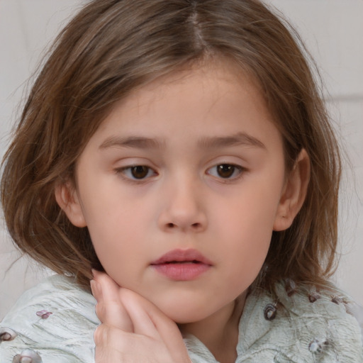 Neutral white child female with medium  brown hair and brown eyes